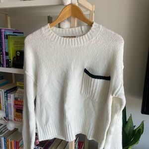 Evereve White Sweater with Black Pocket Detail